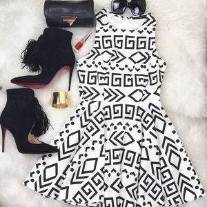 SALE! Tribal Black & White Skater Dress